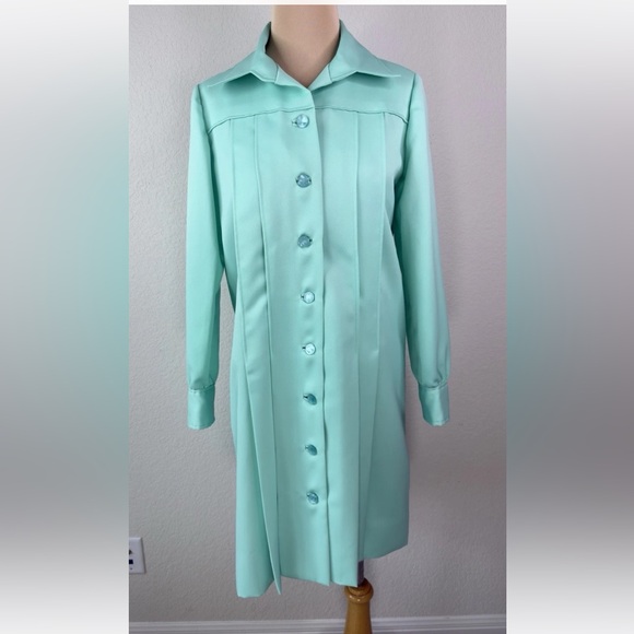 Vintage MOD Mint Green Handmade Pintuck Button Front Dress Jacket Women's M - Picture 2 of 7